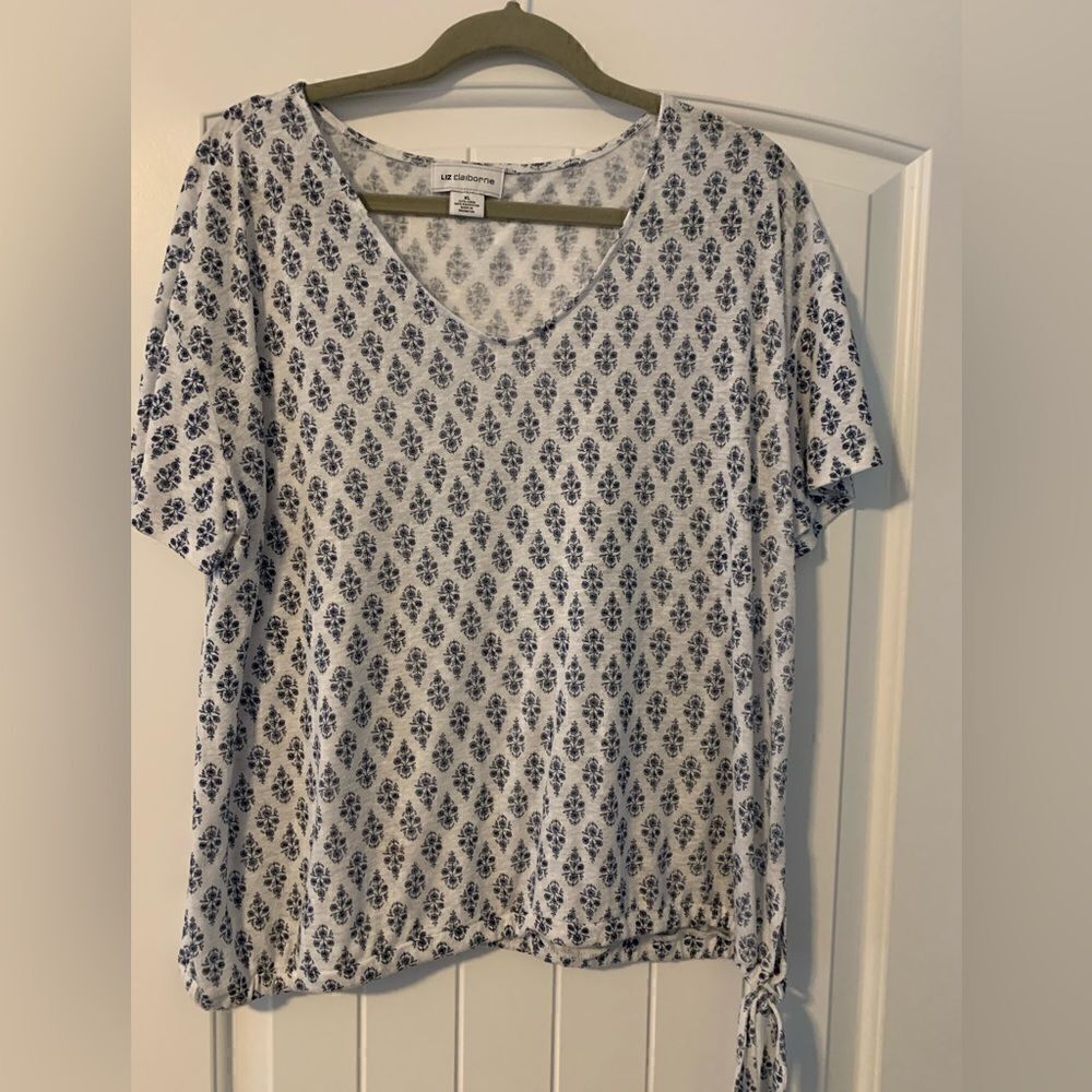 Liz Claiborne short sleeve ruched bottom side tie top Size XL Spring Summer